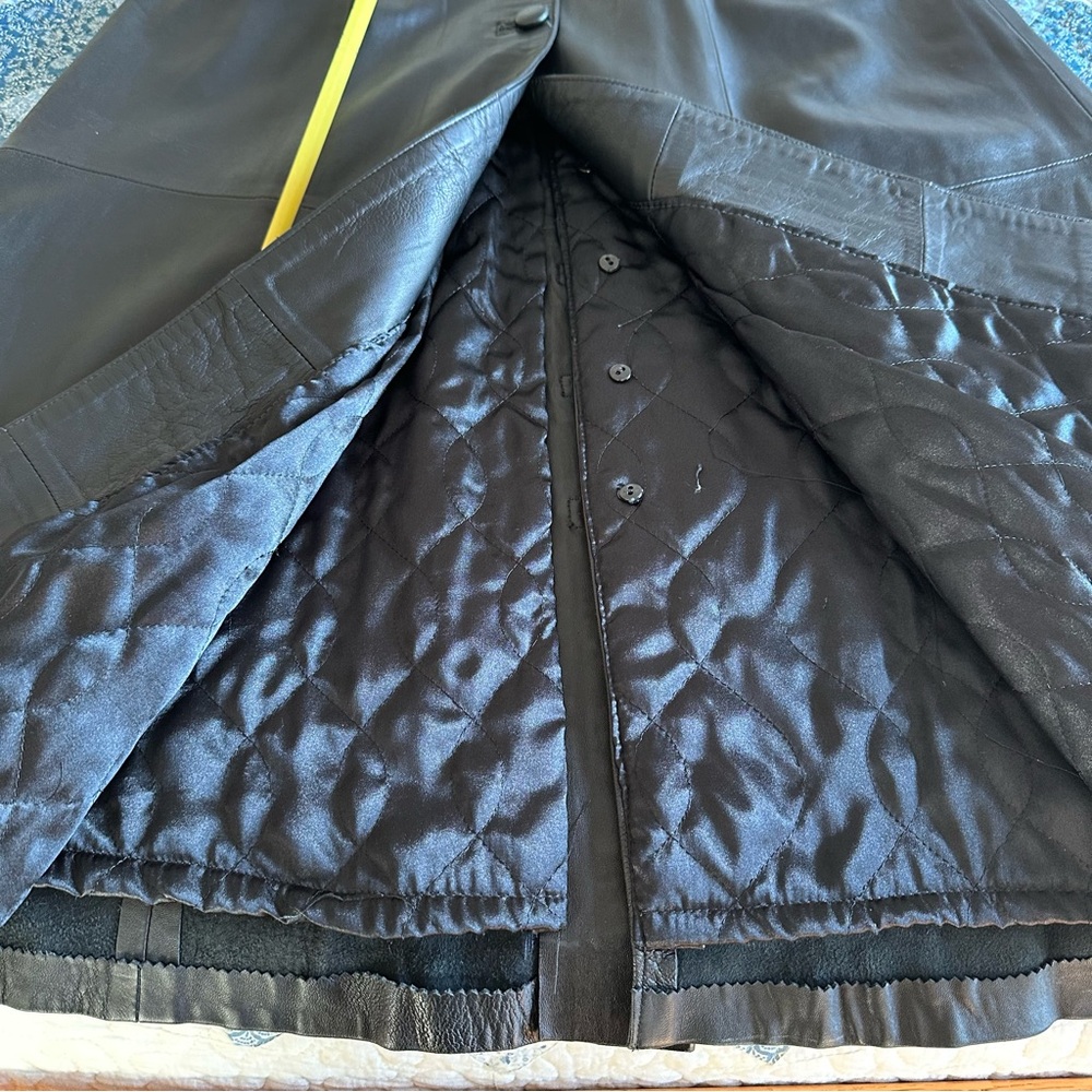 Besikler European Belted Full Length Leather Trench Coat Black size S - Picture 12 of 12